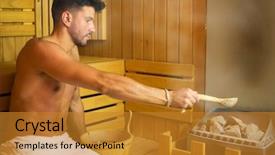  Presentation with steam - Cool new presentation with smiling man having a sauna backdrop and a gold colored foreground