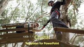  Presentation with helping man - Beautiful slide deck featuring smiling-man-helping-woman backdrop and a tawny brown colored foreground