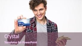  Presentation with banking - Audience pleasing slide deck consisting of smiling man holding banking card and cash in his hands backdrop and a violet colored foreground