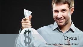  Presentation with bag - Colorful theme enhanced with smiling man holding money bag backdrop and a light blue colored foreground