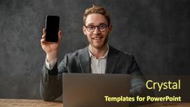  Presentation with studio - PPT layouts enhanced with smiling-man-in-a-jacket background and a tawny brown colored foreground