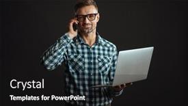  Presentation with black man - PPT layouts consisting of smiling-man-in-eyeglasses-holding background and a black colored foreground