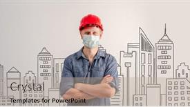  Presentation with medical - Beautiful PPT layouts featuring smiling-man-in-hard-helmet backdrop and a light gray colored foreground