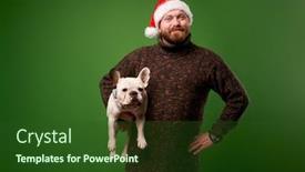  Presentation with hat - Slide deck featuring smiling-man-in-santa-hat background and a forest green colored foreground