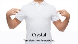  Presentation with advertisement - Slide deck having smiling man in t-shirt background and a light gray colored foreground
