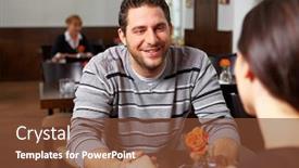  Presentation with companion - Slide deck having smiling-man-in-the-restaurant background and a tawny brown colored foreground