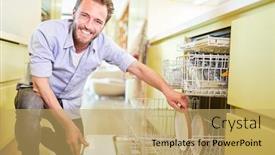  Presentation with cleaning - Audience pleasing slides consisting of smiling-man-is-cleaning-clean backdrop and a yellow colored foreground