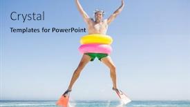  Presentation with rubber - Presentation design consisting of smiling-man-jumping-with-rubber background and a light blue colored foreground