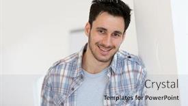  Presentation with wall - Slide set with smiling-man-leaning-on-wall background and a light blue colored foreground