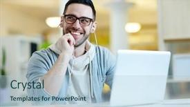  Presentation with free music - Slide deck enhanced with smiling man listening to music background and a light blue colored foreground