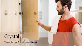  Presentation with gym - Theme consisting of smiling man opening locker background and a coral colored foreground