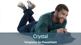  Presentation with video game - Audience pleasing PPT layouts consisting of smiling man playing video game backdrop and a ocean colored foreground