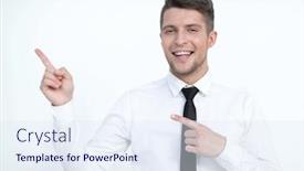  Presentation with upwards - Beautiful presentation theme featuring smiling man pointing upwards and looking at camera backdrop and a sky blue colored foreground