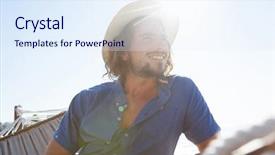  Presentation with man relaxing on massage table - Slide set having smiling man relaxing on hammock background and a sky blue colored foreground