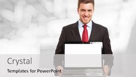  Presentation with notebook - Colorful theme enhanced with smiling man showing a notebook backdrop and a light gray colored foreground
