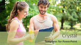  Presentation with personal training - Cool new PPT layouts with smiling-man-showing-a-training backdrop and a mint green colored foreground