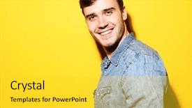  Presentation with gold man smile - Slide set with smiling man standing against yellow background and a yellow colored foreground