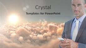  Presentation with gold man smile - Colorful presentation enhanced with smiling-man-texting-in-cloudy backdrop and a light gray colored foreground