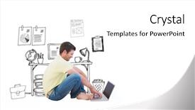  Presentation with man door - Slides consisting of using a laptop against doodle background and a white colored foreground