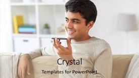  Presentation with recorder - Theme featuring smiling man using voice command background and a coral colored foreground