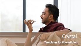  Presentation with recorder - Amazing presentation design having smiling man using voice command backdrop and a coral colored foreground