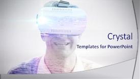  Presentation with virtual reality - PPT theme having smiling man wearing virtual reality background and a  colored foreground