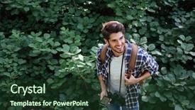  Presentation with man on top of mountain - PPT layouts enhanced with smiling man with binoculars map background and a  colored foreground