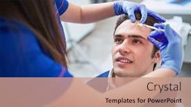  Presentation with injections - Presentation design consisting of smiling-man-with-markings background and a coral colored foreground