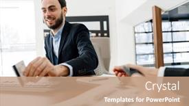  Presentation with car - Slide deck having smiling-manager-using-customer-s background and a coral colored foreground