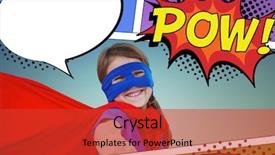 Presentation with pow - Amazing slides having smiling masked girl pretending to be superhero against the word pow backdrop and a red colored foreground