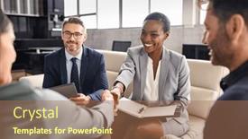  Presentation with new deal - Slide deck consisting of smiling-mature-black-businesswoman-shaking background and a  colored foreground