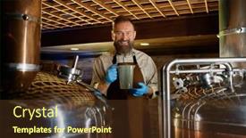  Presentation with plastic - Presentation theme having smiling-mature-brewer-holding-plastic background and a tawny brown colored foreground