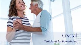  Presentation with cafe - Amazing PPT theme having smiling mature couple dancing backdrop and a sky blue colored foreground