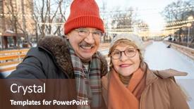  Presentation with rink - Colorful PPT theme enhanced with smiling-mature-couple-making-selfie backdrop and a tawny brown colored foreground