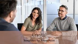  Presentation with listening woman - PPT theme consisting of smiling-mature-couple-meeting background and a coral colored foreground