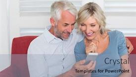  Presentation with text message - Presentation theme having smiling-mature-couple-reading-text background and a light blue colored foreground