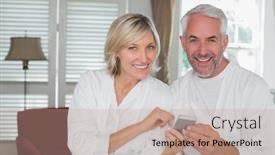  Presentation with text message - Presentation enhanced with smiling-mature-couple-reading-text background and a coral colored foreground