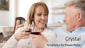  Presentation with toasting - Audience pleasing theme consisting of smiling mature couple toasting wineglasses backdrop and a  colored foreground