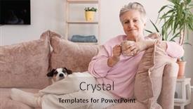  Presentation with 60s - Presentation consisting of smiling-mature-elder-60s-woman background and a  colored foreground