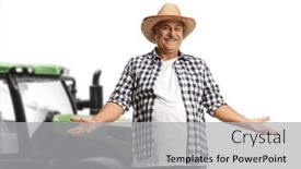  Presentation with straw - Presentation theme enhanced with smiling-mature-farmer background and a light gray colored foreground