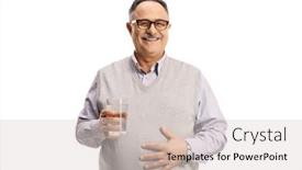  Presentation with water glass - Amazing slide deck having smiling-mature-man-holding backdrop and a light gray colored foreground