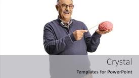  Presentation with human brain - Slide set having smiling-mature-man-holding background and a light gray colored foreground