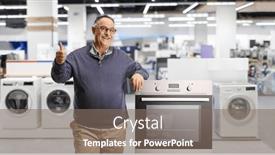  Presentation with gold man smile - Presentation theme having smiling-mature-man-leaning and a gray colored foreground