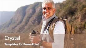  Presentation with man on top of mountain - Colorful presentation theme enhanced with smiling mature man on top backdrop and a coral colored foreground
