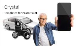  Presentation with tires - Theme with smiling-mature-man-showing background and a white colored foreground
