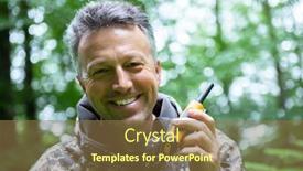  Presentation with mountain hiking - Slide set enhanced with smiling-mature-man-walking background and a coral colored foreground