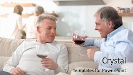  Presentation with living room - Colorful PPT theme enhanced with smiling mature men holding wineglasses backdrop and a mint green colored foreground