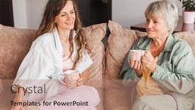  Presentation with child enjoy - PPT theme consisting of smiling-mature-mother-and-adult background and a coral colored foreground