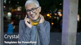  Presentation with night city - Slide deck having smiling-mature-senior-woman background and a ocean colored foreground