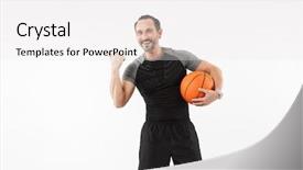  Presentation with basketball referee holding a basketball - Cool new PPT theme with smiling mature sportsman holding basketball backdrop and a white colored foreground